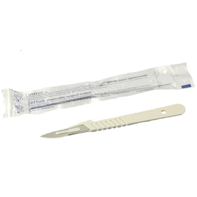 Скальпель стер с пластм ручкой №15C CERTUS хирург однораз купить